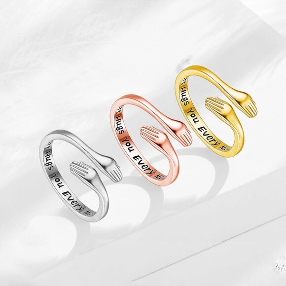 Sterling Silver Hug Ring Adjustable Women Girls Gift Love Jewelry - Picture 6 of 9